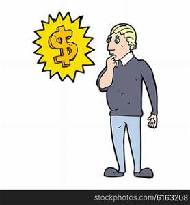 cartoon man thinking about making more money