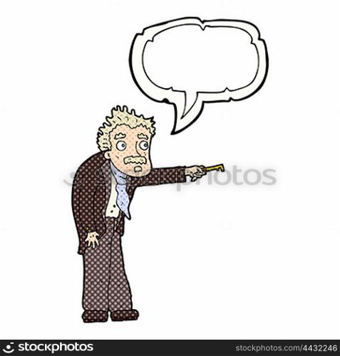 cartoon man trembling with key unlocking with speech bubble