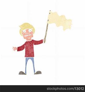 cartoon man waving white flag
