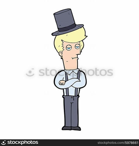 cartoon man wearing braces and top hat