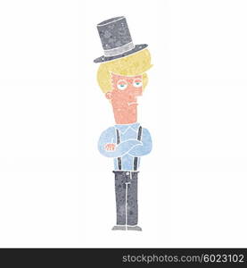 cartoon man wearing braces and top hat