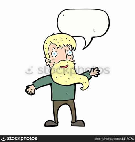 cartoon man with beard waving with speech bubble