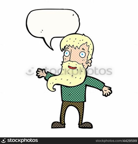 cartoon man with beard waving with speech bubble