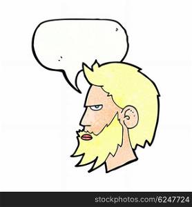 cartoon man with beard with speech bubble
