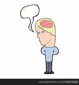 cartoon man with big brain with speech bubble