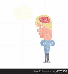 cartoon man with big brain with thought bubble