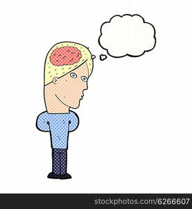 cartoon man with big brain with thought bubble