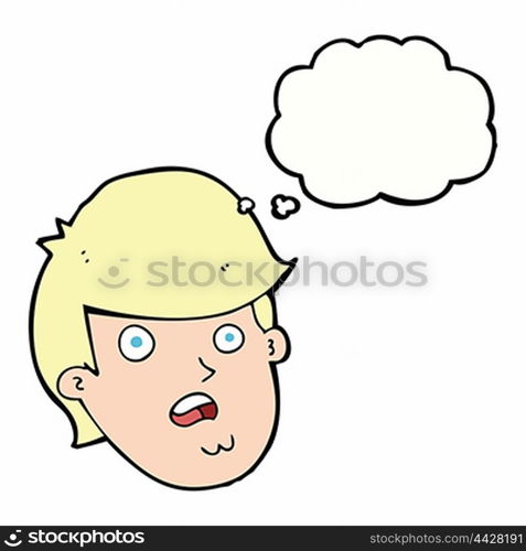 cartoon man with big chin with thought bubble