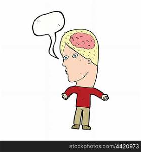 cartoon man with brain symbol with speech bubble