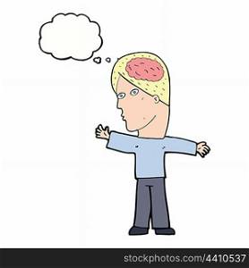 cartoon man with brain with thought bubble