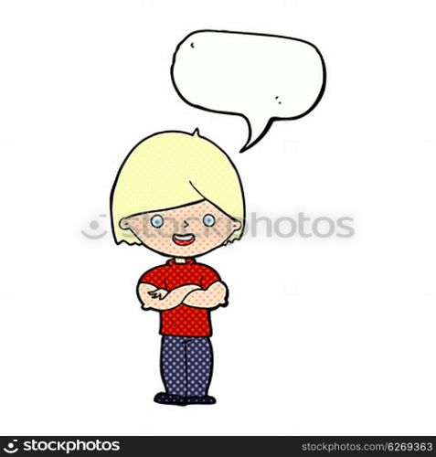 cartoon man with crossed arms with speech bubble
