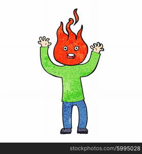 cartoon man with head on fire