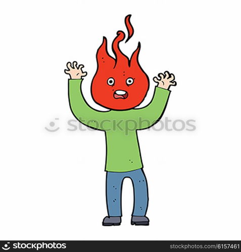 cartoon man with head on fire