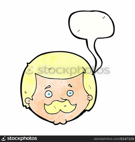 cartoon man with mustache with speech bubble