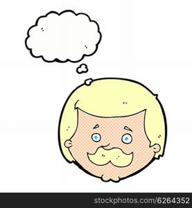 cartoon man with mustache with thought bubble