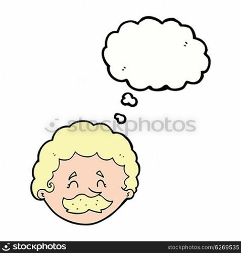 cartoon man with mustache with thought bubble