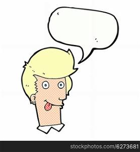 cartoon man with tongue hanging out with speech bubble