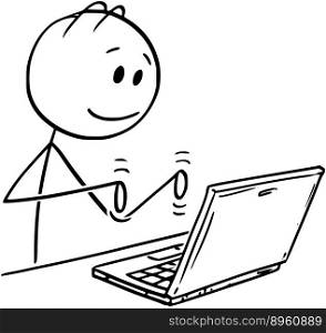 Cartoon man working and typing on laptop vector image