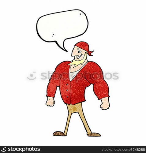 cartoon manly sailor man with speech bubble