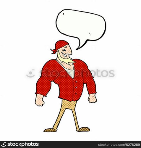 cartoon manly sailor man with speech bubble