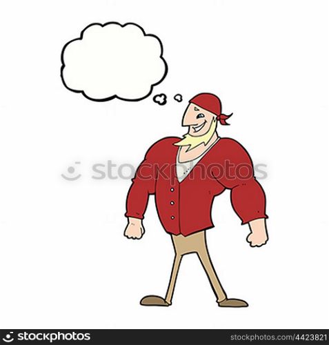 cartoon manly sailor man with thought bubble