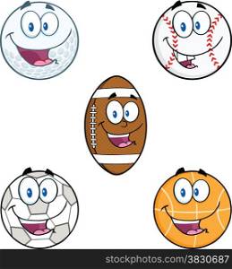 Cartoon Mascot Sport Balls. Collection Set