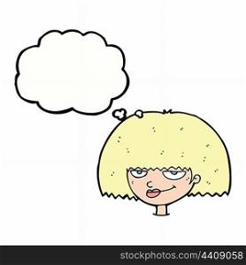 cartoon mean female face with thought bubble