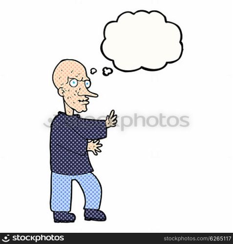 cartoon mean looking man with thought bubble