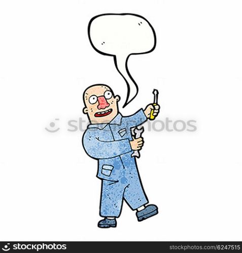 cartoon mechanic with speech bubble