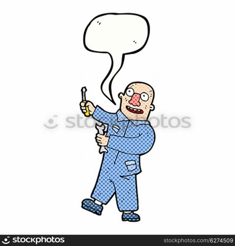 cartoon mechanic with speech bubble