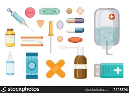 Cartoon medicaments different medical pills vector image