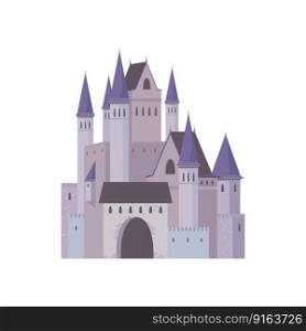 Cartoon medieval building, royal kingdom tower, fort of stone. Vector fairy palace, ancient fairytale castle symbol of kingdom. Citadel with wall. Fairytale castle, fantasy fortress of princess