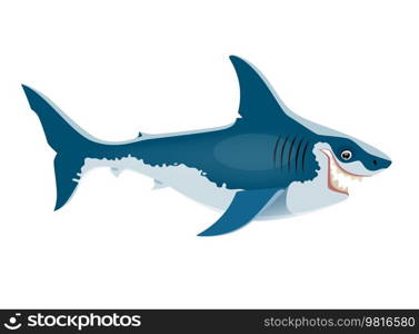 Cartoon Megalodon dinosaur character. Extinct underwater carnivorous animal or shark, isolated prehistoric aquatic beast. Neogene era predator aquatic creature vector personage with sharp teeth in maw. Cartoon Megalodon ocean dinosaur funny character