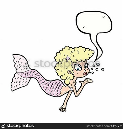 cartoon mermaid blowing kiss with speech bubble