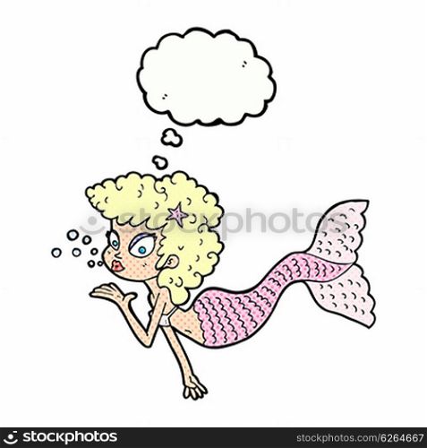 cartoon mermaid blowing kiss with thought bubble