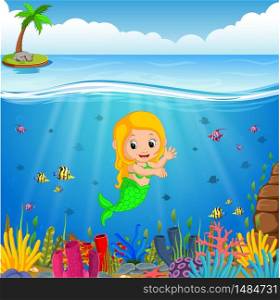 Cartoon mermaid underwater