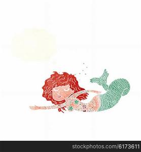 cartoon mermaid with tattoos with thought bubble