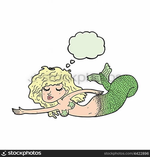 cartoon mermaid with thought bubble