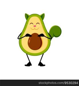Cartoon mexican avocado avocat character. Isolated vector playful fantasy animal veggies creature with kawaii face, adorable emoji, whimsical pet personage combining kitten with an avocado vegetable. Cartoon mexican avocado avocat isolated character