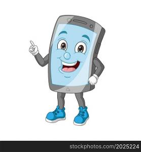 Cartoon mobile phone mascot pointing up
