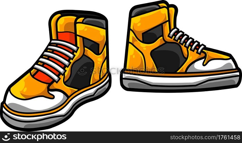 Cartoon Modern Sneakers. Vector Hand Drawn Illustration Isolated On Transparent Background