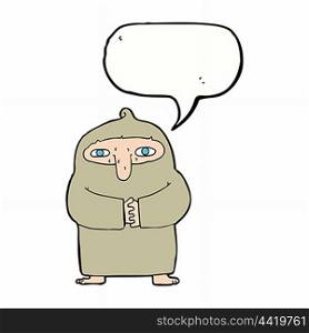 cartoon monk in robe with speech bubble