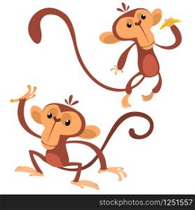Cartoon monkey animals flat style. Vector dancing monkey set. Jungle chimpanzee characters icolated on white. Zoo monkey mascot