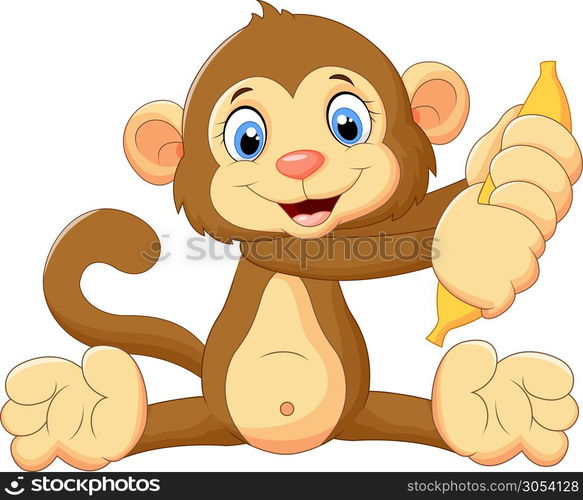 Cartoon monkey holding banana fruit