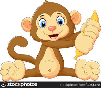 Cartoon monkey holding banana fruit