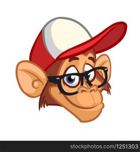 Cartoon monkey in eyeglasses. Vector happy chimpanzee Illustration