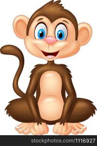 Cartoon monkey sitting on white background