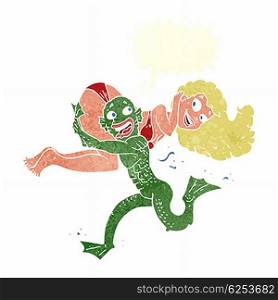 cartoon monster carrying off woman
