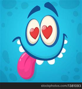 Cartoon monster face in love. Vector illustration. Design for St. Valentine&rsquo;s Day