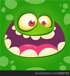 Cartoon monster face isolated . Vector Halloween happy monster square avatar. Funny monster mask